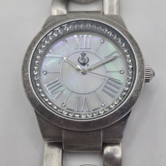 Premier Designs Womens MOP Watch Bold Chunky Chain Curb Link Bracelet RUNS EUC - Picture 1 of 10
